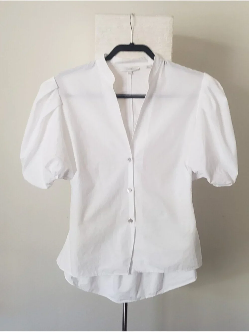 Vince White Cotton Poplin Open Cutout Back Puff Sleeve Blouse Top 10 - Picture 1 of 10